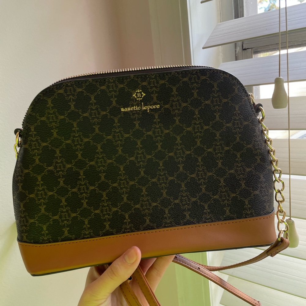 nanette lepore purse small light and dark brown purse